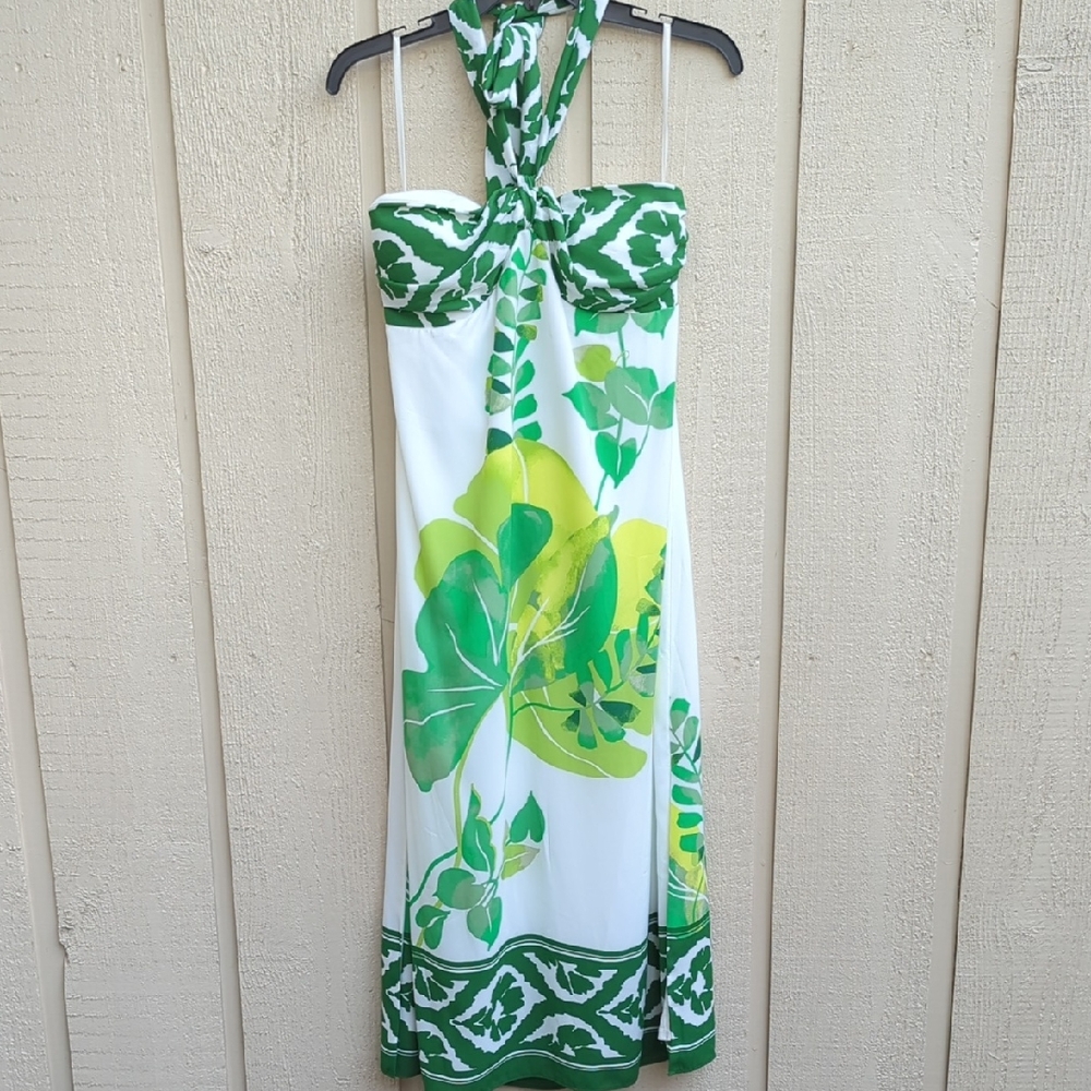 White House Black Market Green Halter Resort Dress